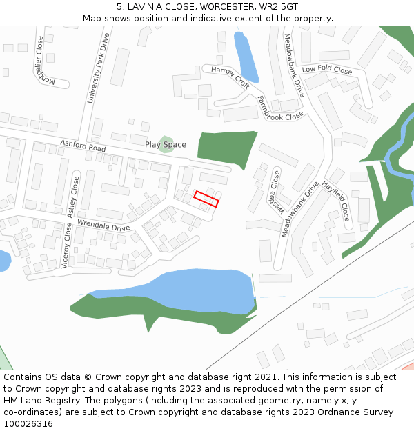 5, LAVINIA CLOSE, WORCESTER, WR2 5GT: Location map and indicative extent of plot