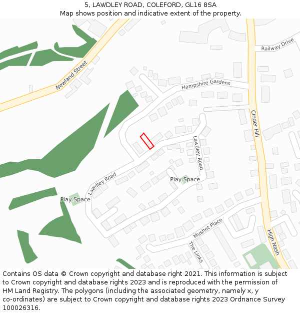 5, LAWDLEY ROAD, COLEFORD, GL16 8SA: Location map and indicative extent of plot