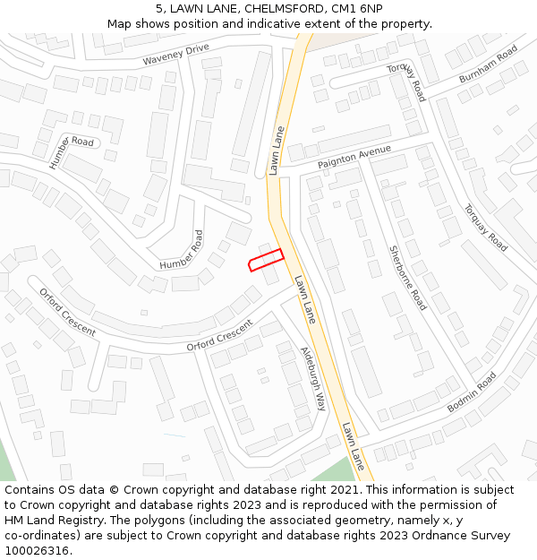 5, LAWN LANE, CHELMSFORD, CM1 6NP: Location map and indicative extent of plot