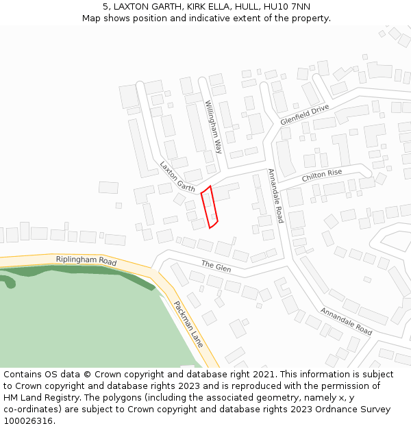5, LAXTON GARTH, KIRK ELLA, HULL, HU10 7NN: Location map and indicative extent of plot