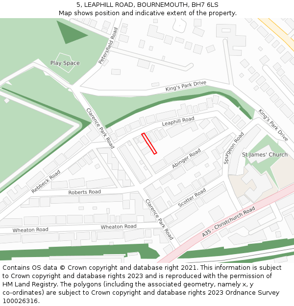 5, LEAPHILL ROAD, BOURNEMOUTH, BH7 6LS: Location map and indicative extent of plot