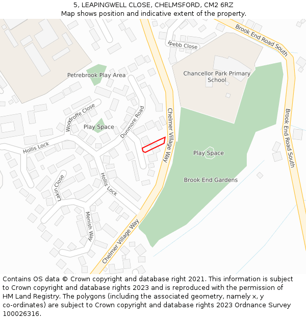 5, LEAPINGWELL CLOSE, CHELMSFORD, CM2 6RZ: Location map and indicative extent of plot