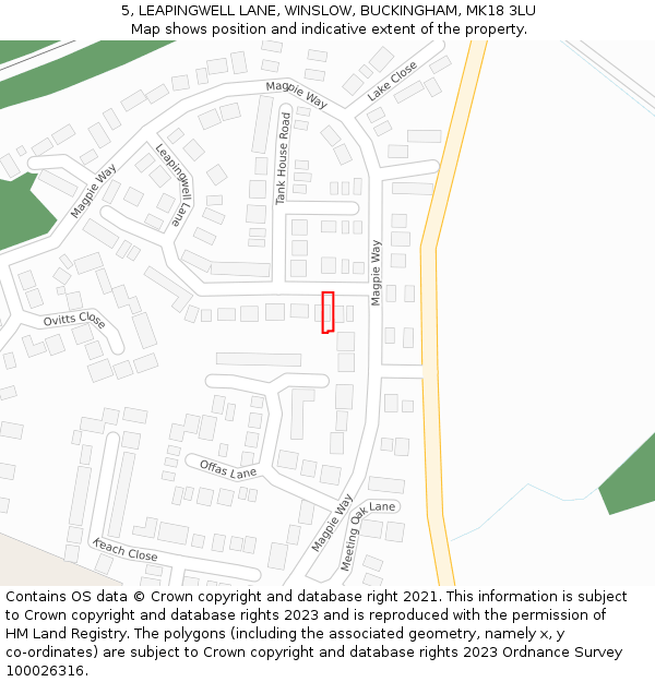 5, LEAPINGWELL LANE, WINSLOW, BUCKINGHAM, MK18 3LU: Location map and indicative extent of plot