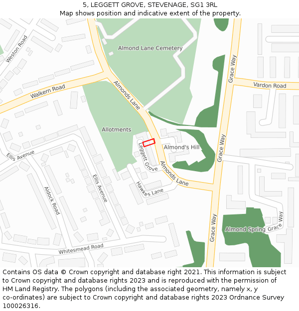 5, LEGGETT GROVE, STEVENAGE, SG1 3RL: Location map and indicative extent of plot