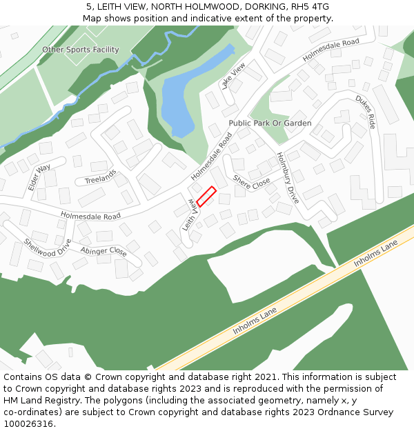 5, LEITH VIEW, NORTH HOLMWOOD, DORKING, RH5 4TG: Location map and indicative extent of plot