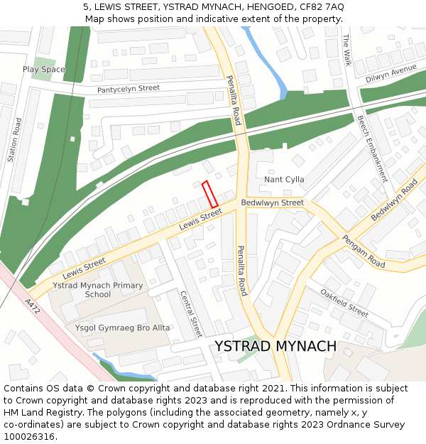5, LEWIS STREET, YSTRAD MYNACH, HENGOED, CF82 7AQ: Location map and indicative extent of plot