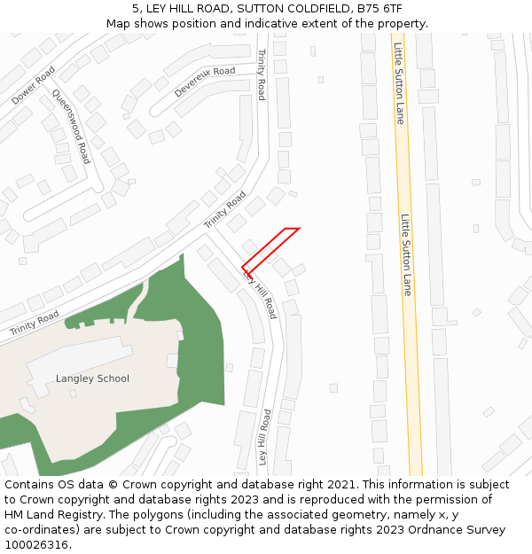 5, LEY HILL ROAD, SUTTON COLDFIELD, B75 6TF: Location map and indicative extent of plot