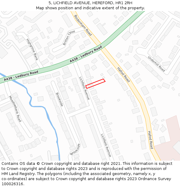 5, LICHFIELD AVENUE, HEREFORD, HR1 2RH: Location map and indicative extent of plot