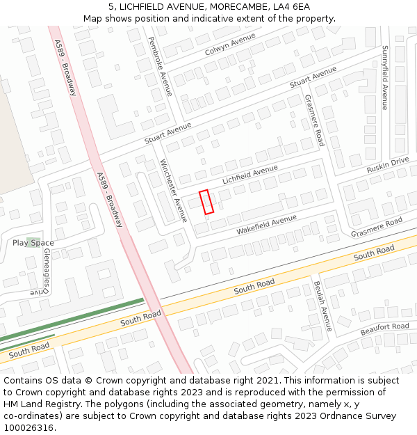 5, LICHFIELD AVENUE, MORECAMBE, LA4 6EA: Location map and indicative extent of plot
