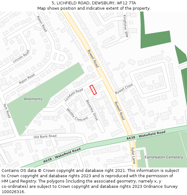 5, LICHFIELD ROAD, DEWSBURY, WF12 7TA: Location map and indicative extent of plot