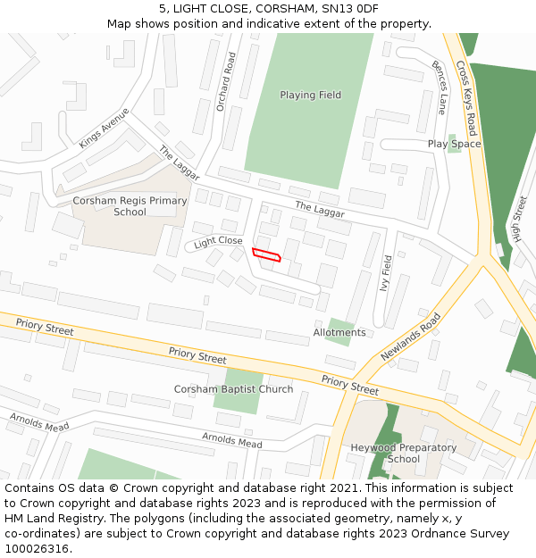 5, LIGHT CLOSE, CORSHAM, SN13 0DF: Location map and indicative extent of plot