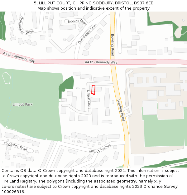 5, LILLIPUT COURT, CHIPPING SODBURY, BRISTOL, BS37 6EB: Location map and indicative extent of plot