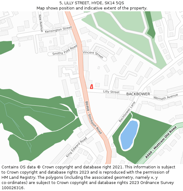 5, LILLY STREET, HYDE, SK14 5QS: Location map and indicative extent of plot