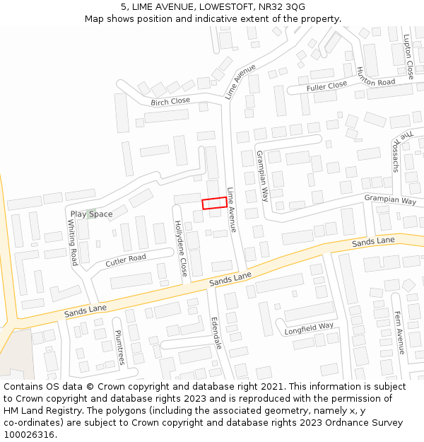 5, LIME AVENUE, LOWESTOFT, NR32 3QG: Location map and indicative extent of plot