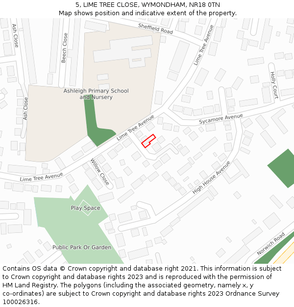 5, LIME TREE CLOSE, WYMONDHAM, NR18 0TN: Location map and indicative extent of plot