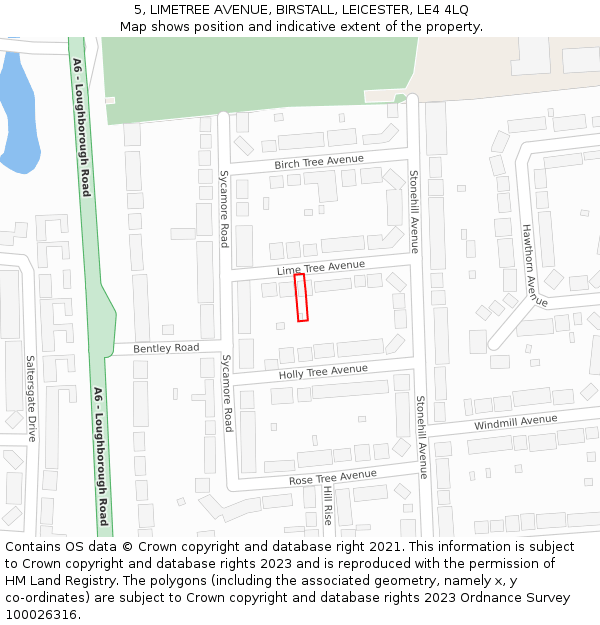 5, LIMETREE AVENUE, BIRSTALL, LEICESTER, LE4 4LQ: Location map and indicative extent of plot