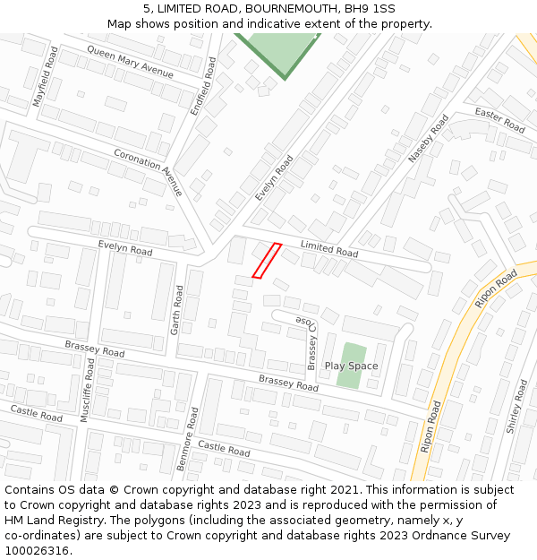 5, LIMITED ROAD, BOURNEMOUTH, BH9 1SS: Location map and indicative extent of plot