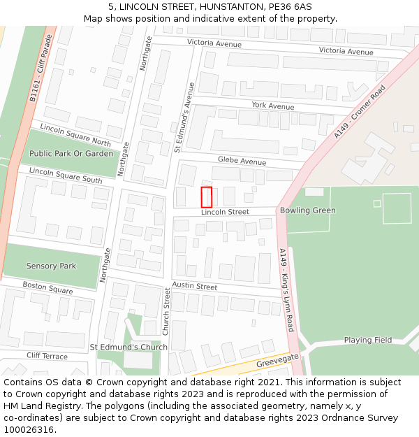 5, LINCOLN STREET, HUNSTANTON, PE36 6AS: Location map and indicative extent of plot