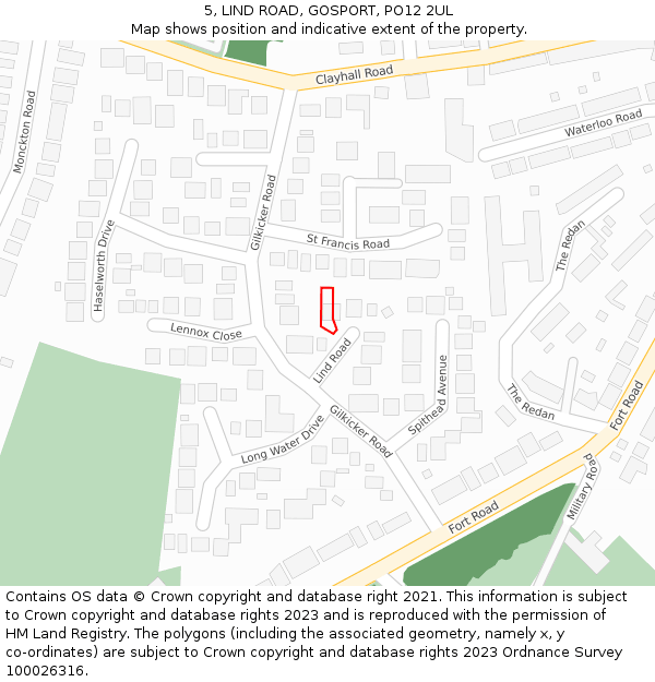 5, LIND ROAD, GOSPORT, PO12 2UL: Location map and indicative extent of plot