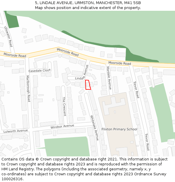 5, LINDALE AVENUE, URMSTON, MANCHESTER, M41 5SB: Location map and indicative extent of plot