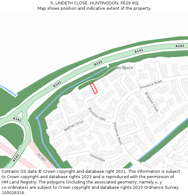 5, LINDETH CLOSE, HUNTINGDON, PE29 6GJ: Location map and indicative extent of plot