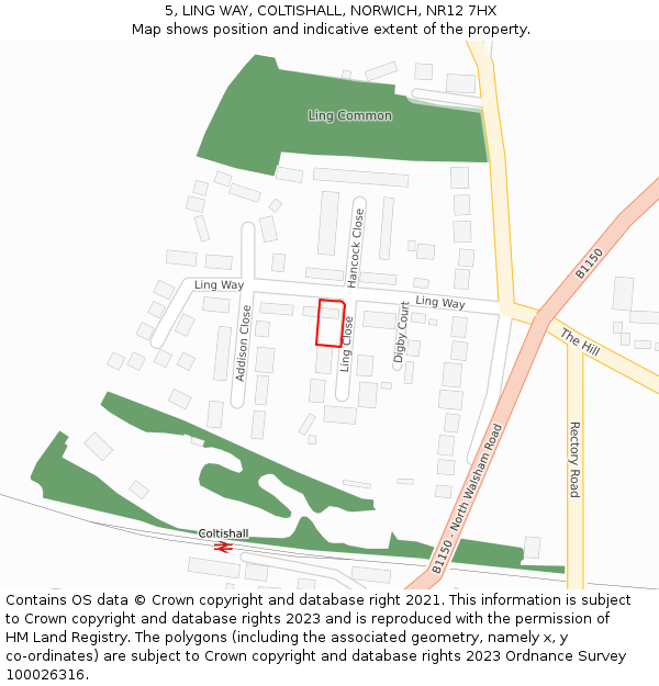 5, LING WAY, COLTISHALL, NORWICH, NR12 7HX: Location map and indicative extent of plot