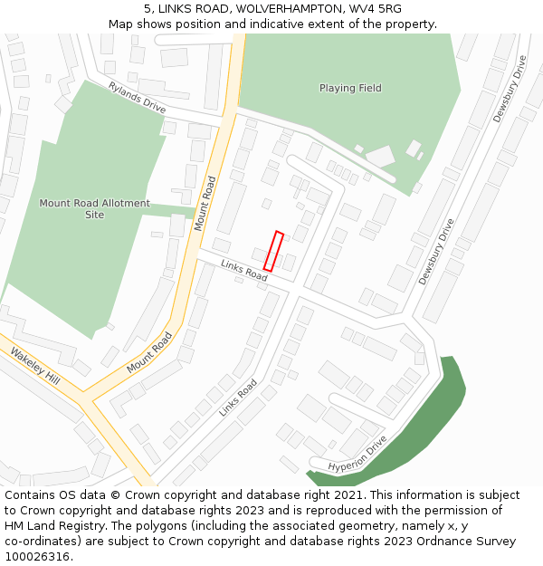 5, LINKS ROAD, WOLVERHAMPTON, WV4 5RG: Location map and indicative extent of plot