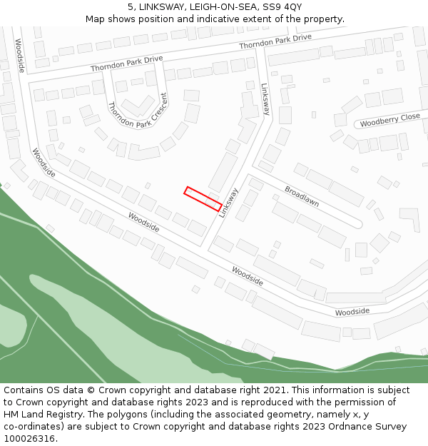 5, LINKSWAY, LEIGH-ON-SEA, SS9 4QY: Location map and indicative extent of plot