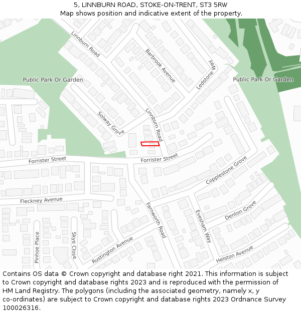 5, LINNBURN ROAD, STOKE-ON-TRENT, ST3 5RW: Location map and indicative extent of plot