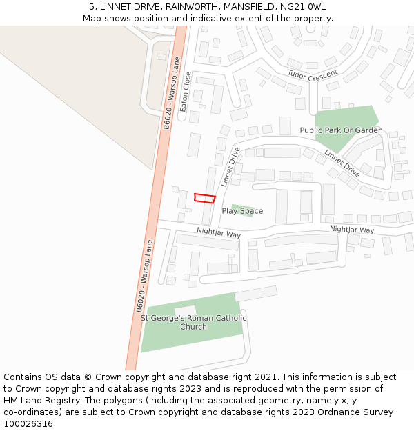 5, LINNET DRIVE, RAINWORTH, MANSFIELD, NG21 0WL: Location map and indicative extent of plot