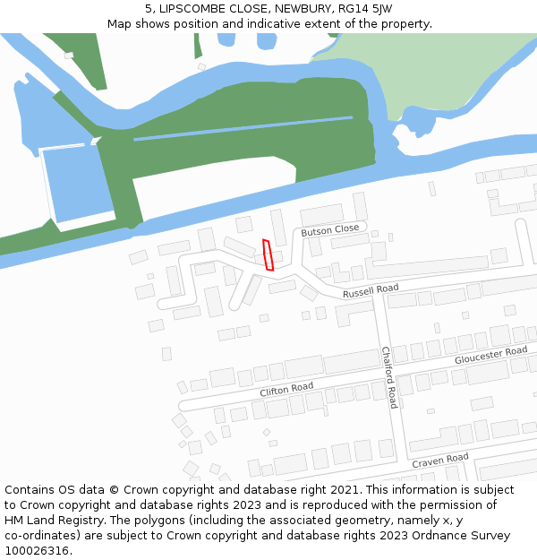 5, LIPSCOMBE CLOSE, NEWBURY, RG14 5JW: Location map and indicative extent of plot