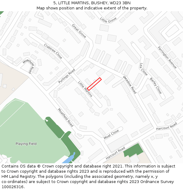 5, LITTLE MARTINS, BUSHEY, WD23 3BN: Location map and indicative extent of plot