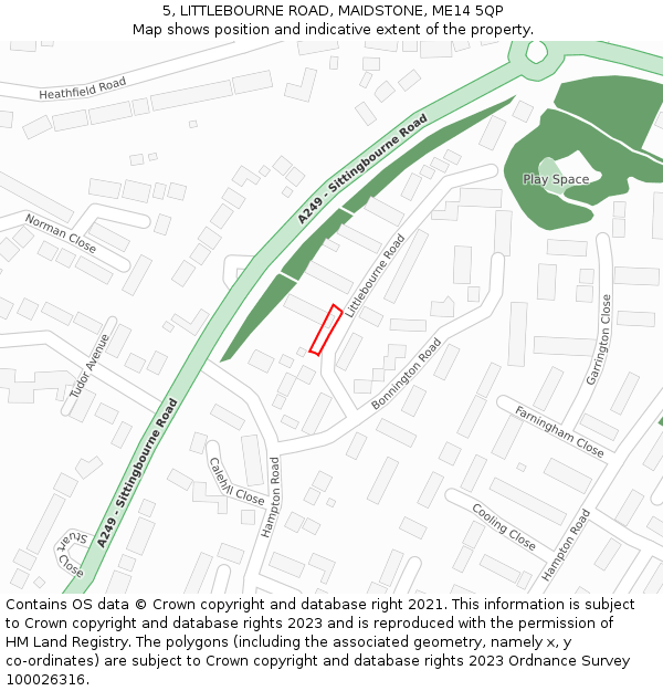 5, LITTLEBOURNE ROAD, MAIDSTONE, ME14 5QP: Location map and indicative extent of plot