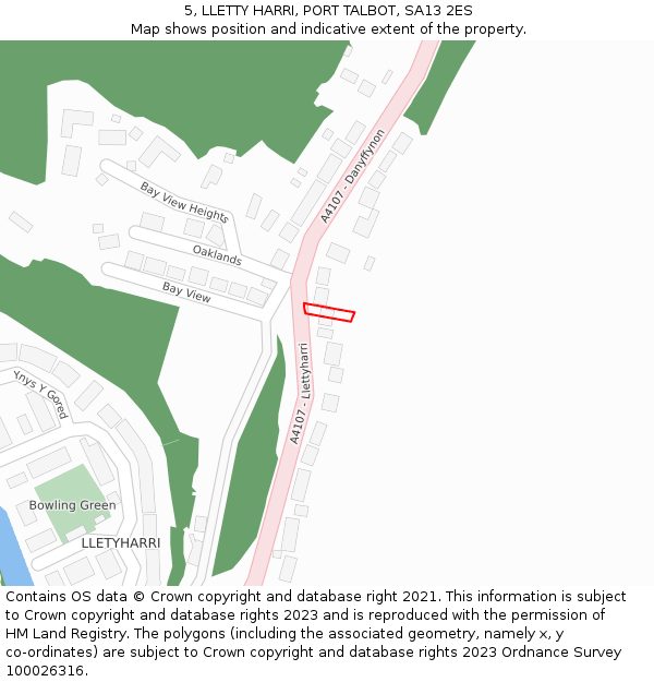 5, LLETTY HARRI, PORT TALBOT, SA13 2ES: Location map and indicative extent of plot
