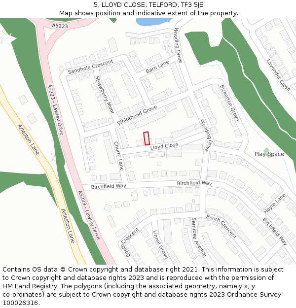 5, LLOYD CLOSE, TELFORD, TF3 5JE: Location map and indicative extent of plot