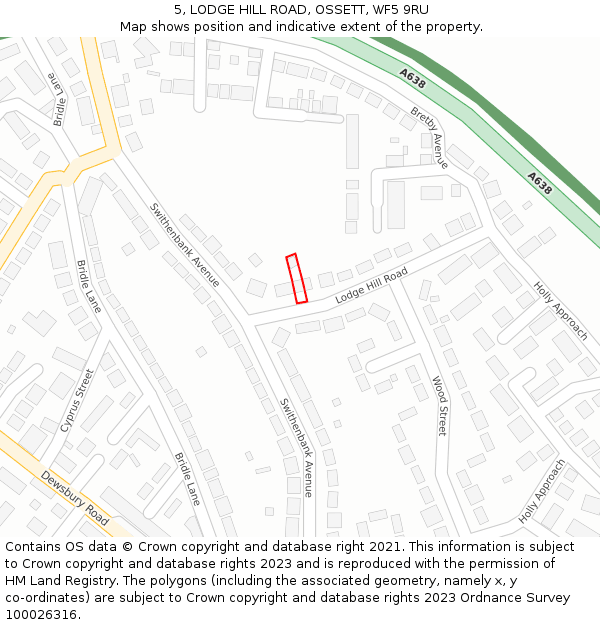 5, LODGE HILL ROAD, OSSETT, WF5 9RU: Location map and indicative extent of plot