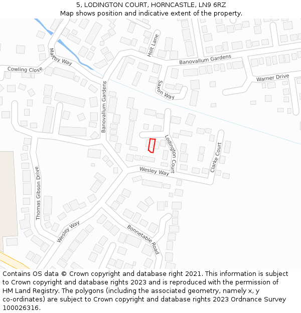 5, LODINGTON COURT, HORNCASTLE, LN9 6RZ: Location map and indicative extent of plot