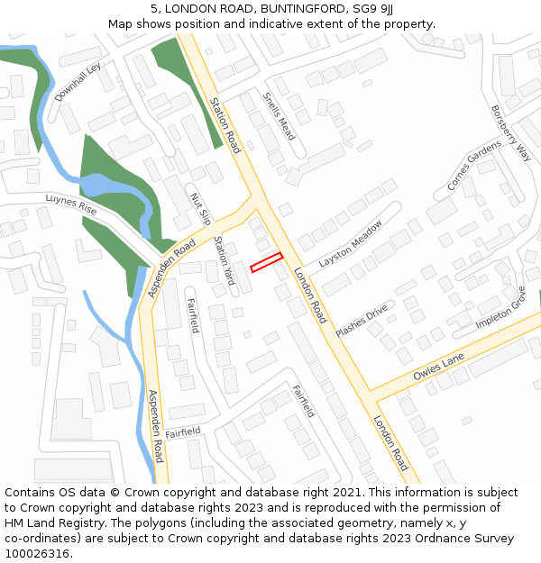 5, LONDON ROAD, BUNTINGFORD, SG9 9JJ: Location map and indicative extent of plot