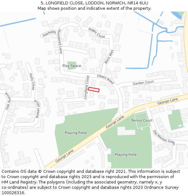 5, LONGFIELD CLOSE, LODDON, NORWICH, NR14 6UU: Location map and indicative extent of plot