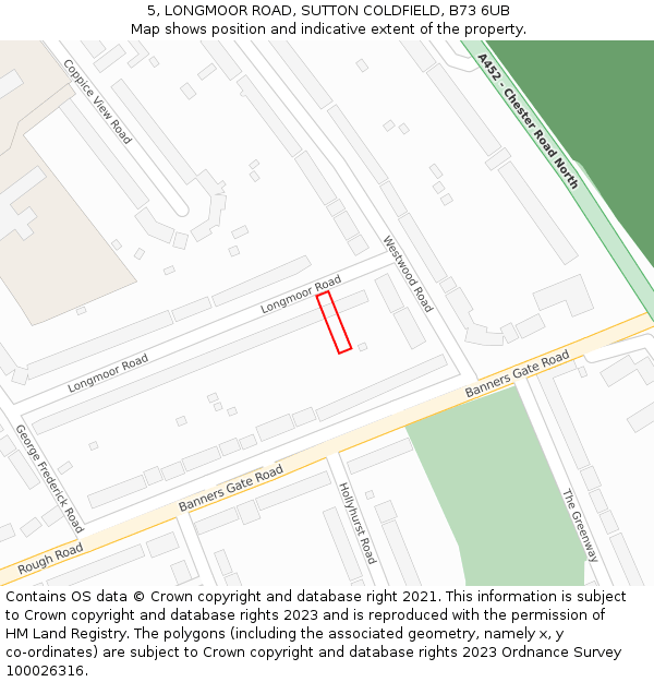 5, LONGMOOR ROAD, SUTTON COLDFIELD, B73 6UB: Location map and indicative extent of plot