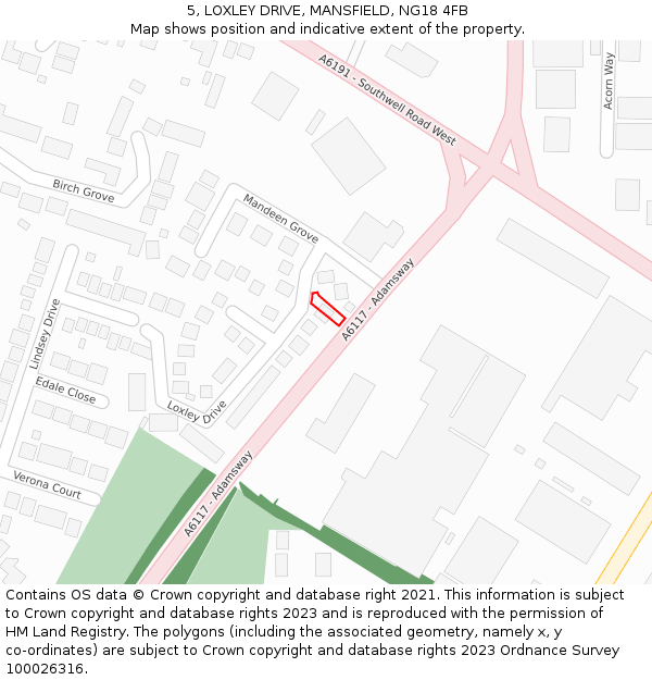 5, LOXLEY DRIVE, MANSFIELD, NG18 4FB: Location map and indicative extent of plot