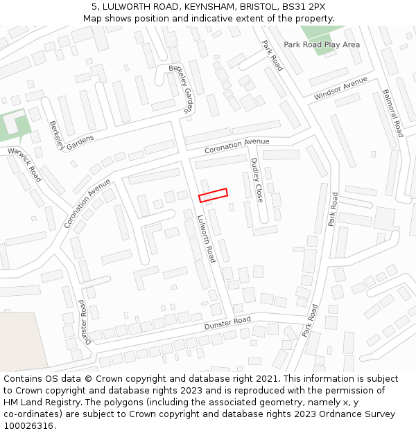 5, LULWORTH ROAD, KEYNSHAM, BRISTOL, BS31 2PX: Location map and indicative extent of plot