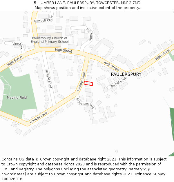 5, LUMBER LANE, PAULERSPURY, TOWCESTER, NN12 7ND: Location map and indicative extent of plot