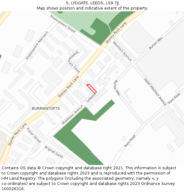 5, LYDGATE, LEEDS, LS9 7JJ: Location map and indicative extent of plot