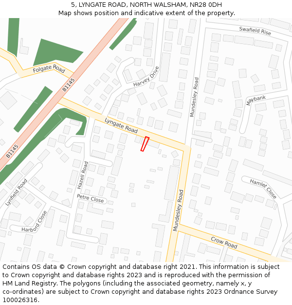 5, LYNGATE ROAD, NORTH WALSHAM, NR28 0DH: Location map and indicative extent of plot