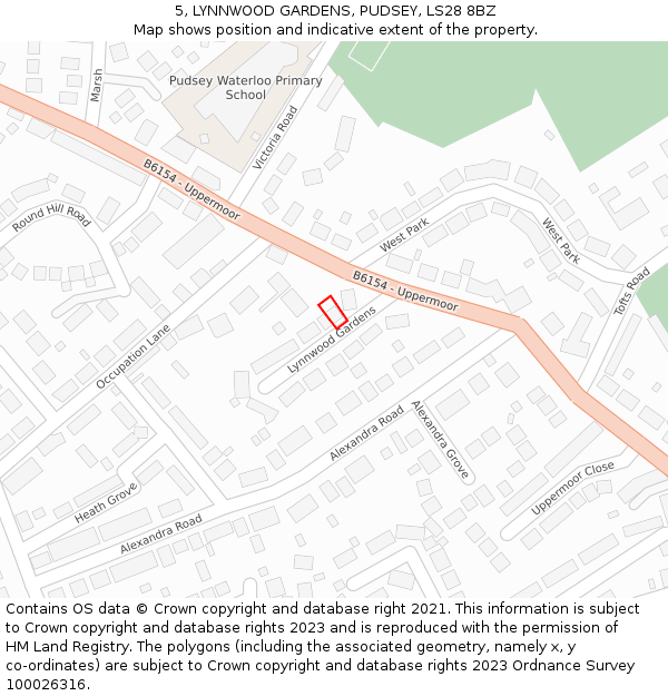 5, LYNNWOOD GARDENS, PUDSEY, LS28 8BZ: Location map and indicative extent of plot