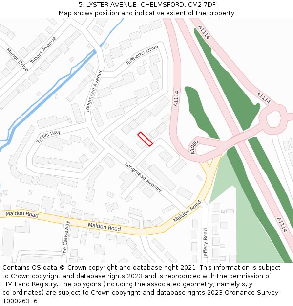 5, LYSTER AVENUE, CHELMSFORD, CM2 7DF: Location map and indicative extent of plot