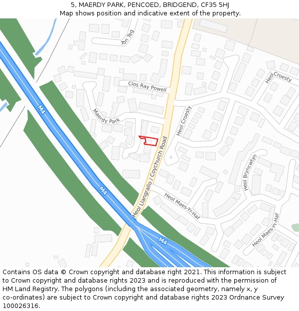 5, MAERDY PARK, PENCOED, BRIDGEND, CF35 5HJ: Location map and indicative extent of plot