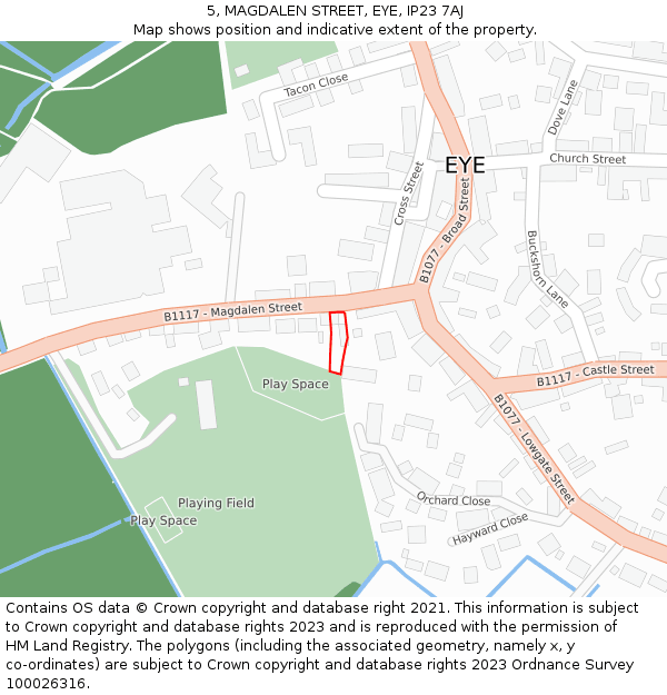 5, MAGDALEN STREET, EYE, IP23 7AJ: Location map and indicative extent of plot