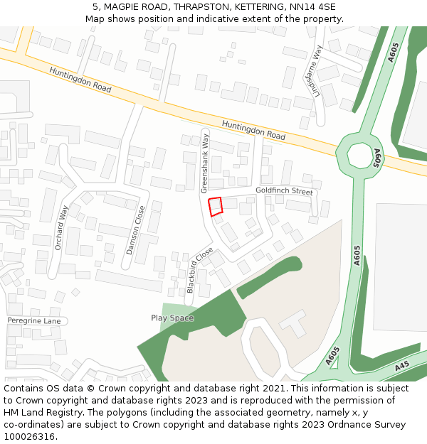 5, MAGPIE ROAD, THRAPSTON, KETTERING, NN14 4SE: Location map and indicative extent of plot